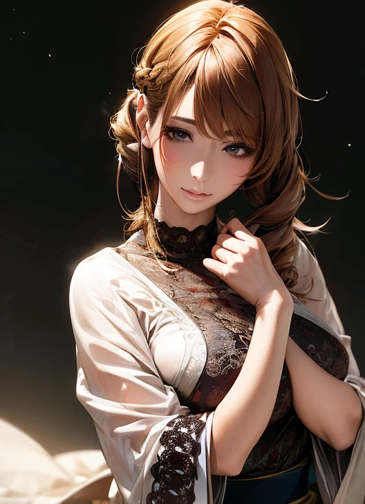 (( top quality)), (超 high definition ), ( very detailed), ( detailed description ), (( best CG )), (masterpiece),  Ultra Detailed Art , ( top quality, 8k, 32K, masterpiece), ( realistic :1.2)、( high definition ),  very beautiful face and eyes ,  1 Woman ,  Thin Waist, Delicate body, ( top quality,  attention to detail,  rich skin details ), ( top quality, 8k, Oil paint:1.2),  bright color、 beautiful Japanese woman 、 detailed face 、 、((Random HairStyle:1.2))