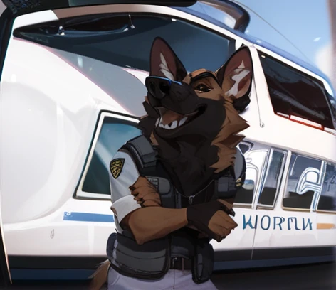 score_9, score_8_up, score_7_up, score_6_up, adult, very long haired, German shepherd, bulletproof vest, anthropomorphic, furry, airport 