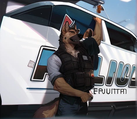 score_9, score_8_up, score_7_up, score_6_up, adult, very long haired, German shepherd, bulletproof vest, anthropomorphic, furry, airport 