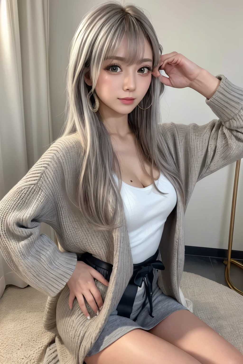 (work of art, best qualityer, high resolution: 1.2), 1 girl, standing alone, twintails, grey-eyed, trunk, don, silver hair, Cat's ears