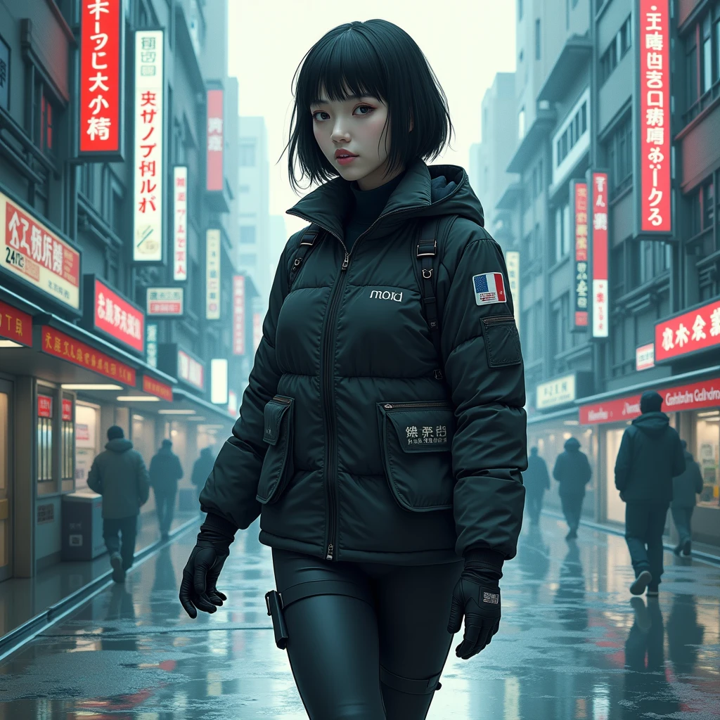 crie uma imagem de um alien vestido com um conjunto de roupas de moletom, in an urban area, With buildings in the background, em um dia ensolarado com muitas nuvens
