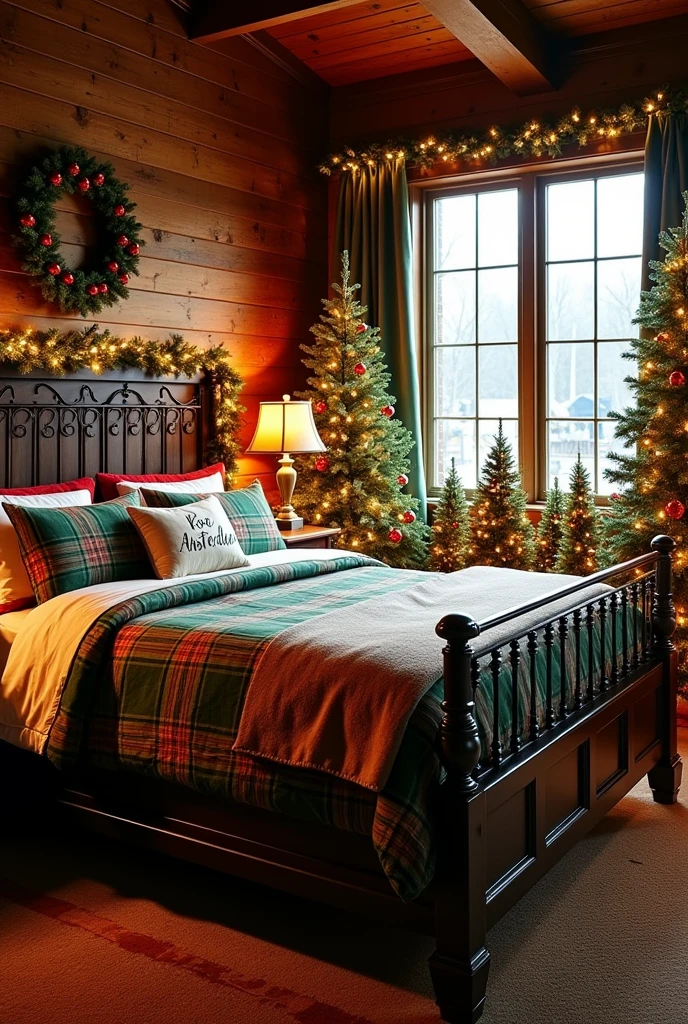 Nestled in the heart of a tranquil winter landscape, a cozy wooden cabin invites you in with its alluring charm. The interior is adorned with soft beds and plush cushions, inviting you to unwind and relax. Large floor-to-ceiling windows offer a breathtaking view of the winter wonderland outside, blanketed in heavy, peaceful snowfall.

As you step inside, the warm and inviting atmosphere envelopes you. Candles gently burn, casting a soft, flattering light around the room. A twinkling Christmas tree stands proudly in the corner, decked out in traditional ornaments and fairy lights. The focus on warm contrasts continues with