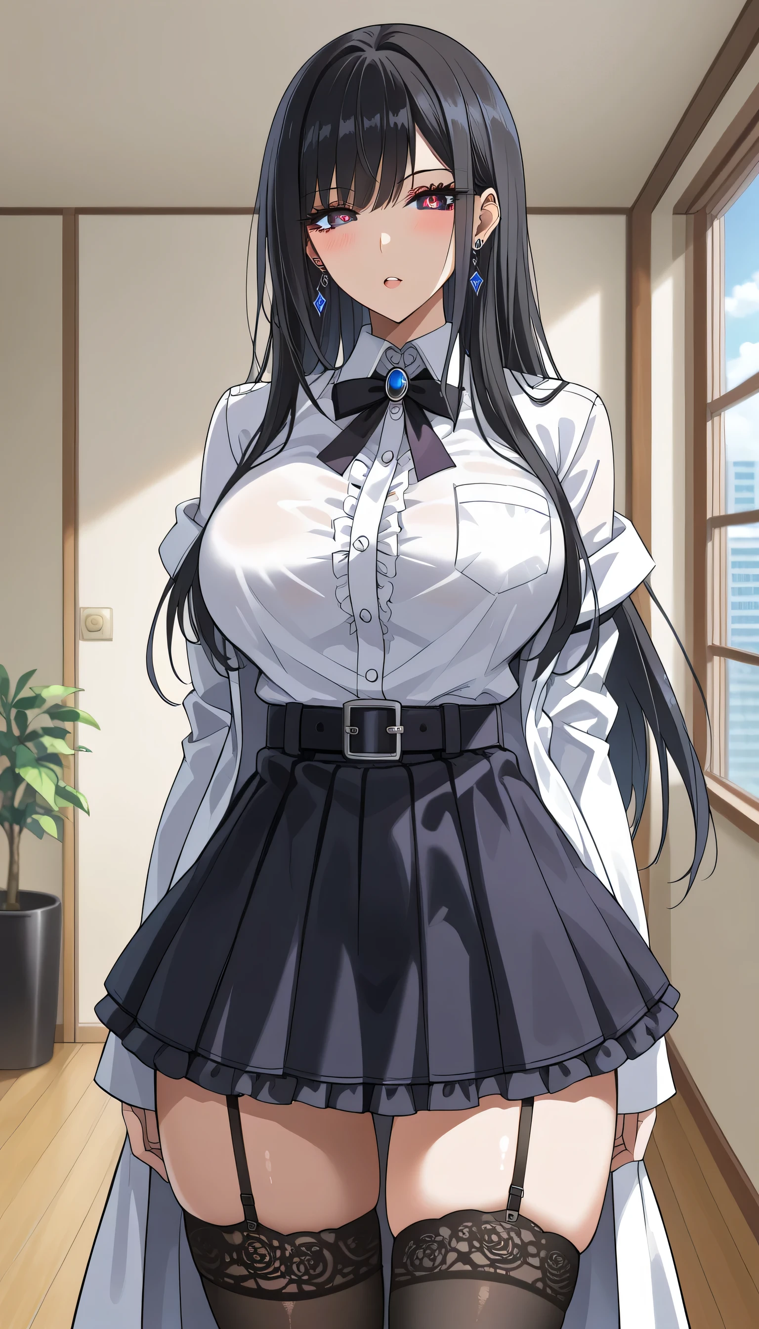 frustrated、Depressed、Bad mood、 I'm in a bad mood、 adult appeal 、Tall Women、A woman in her thirties、 Alassah's woman 、steins;Gate、Bad mood、 score_9, score_8_up, score_7_up, source_anime,masterpiece、Akihabara Station、City、Around town、 No Emotion、 no makeup、 top quality, beautifully detailed eyes , Exquisite Eyes、A sophisticated eye、 highly detailed eyes and face,Unmotivated look、Apathetic face、 long breasts, 1 female, wear white coats、Grey dress shirt、 gothic ta、 Gothic Lolihirt Under a White Coat、 Grey Gothic Lolita S 、Black Gothic Lolita Skirtray gothic lolita shirt、 BlGothic Lolita Skirt 、 Mini t、 short skirt , Big saggy breasts, shockingly Big Breasts , Big Breasts , room,Big Breasts、 boobs 、 zitales , makeup、 no makeup、 black hair、 long hair、Smooth straight hair、 black stockings、 garter belt、black garter belt 、 tall women、Tall Women、 plump thighs 、