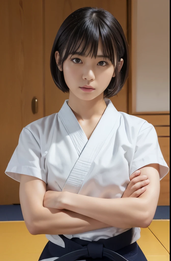 (masutepiece, Best Quality:1.4), Beautiful face, 8K, 85 mm, absurderes, ((Dark bedroom in the hotel))、(Wearing a thick white bathrobe:1.4), ((cowboy  shot:1.5))、((Shot from below:1.4))、violaceaess, gardeniass, Delicate girl, Solo,(((extremely short hairstyle:1.5)))、Night, Looking at Viewer, Upper body, Film grain, chromatic abberation, Sharp Focus, face lights, Professional Lighting, Sophisticated, (he looked at me with a frightened expression:1.4), (Simple background, Bokeh background:1.2), Detail Face、Afraid、terrified expression、((Sitting on the couch:1.4))、