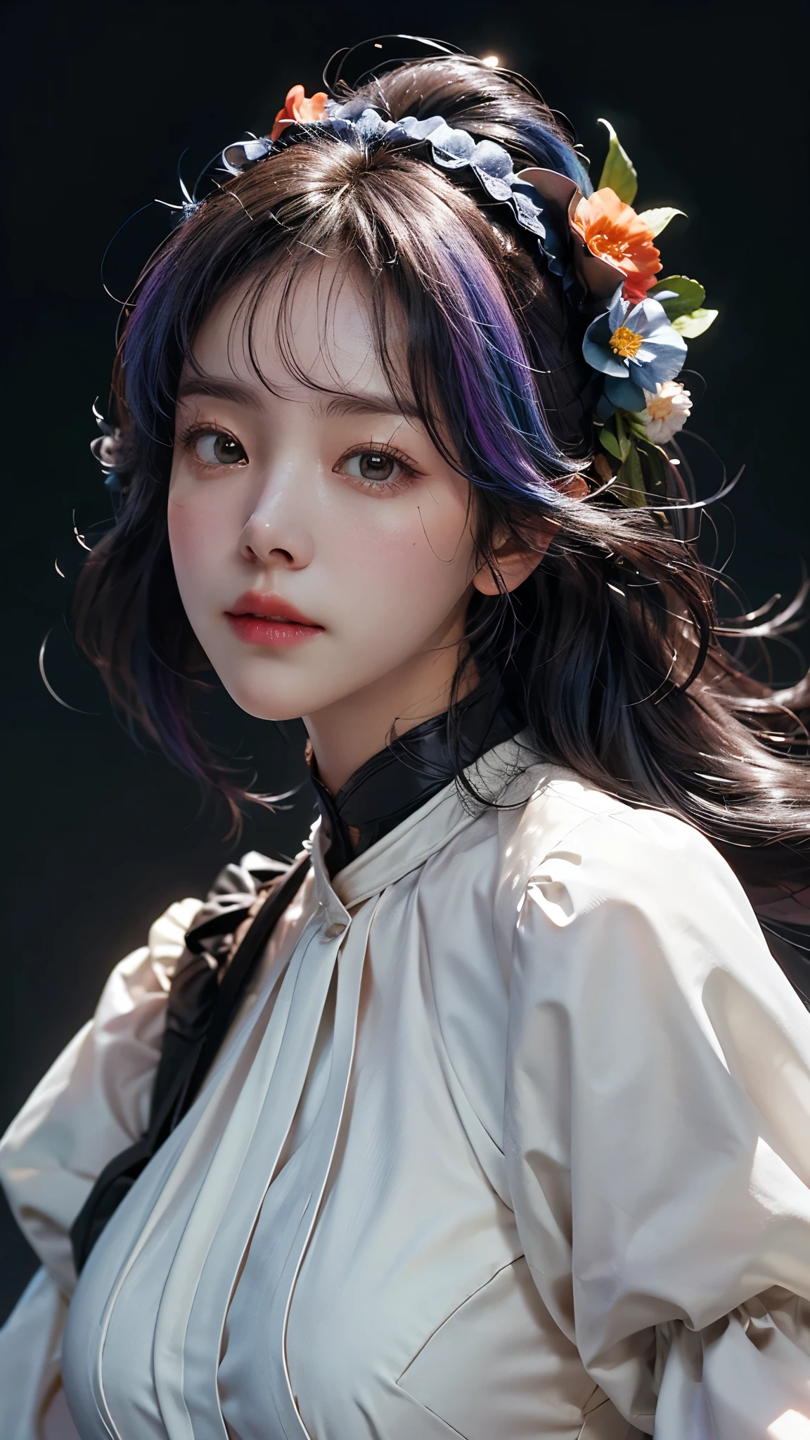 ( colorful large silhouette top, everyday clothing and mode type :1.0), 8k wallpaper, wonderful, (masterpiece), ( top quality), ( VERY DETAILED ), (illustration), ( very detailed and beautiful ),dynamic angle,rainbow hair , Detailed and cute face , very detailed and beautiful girl,