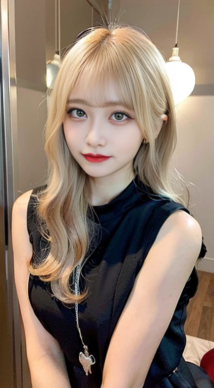 (highest quality,In 8K,masterpiece:1.3),(超A high resolution,Photorealistic:1.4,RAW shooting),(Ultra-detailed,Caustics,Perfect Anatomy),(Ultra-detailed background,Ultra-Realistic Capture,Beautiful and detailed eyes),(Casino Bar:1.1),(Black dress with ornaments:1.1),stand,Japanese,20-year-old,cute,Blonde wavy hair,Gal,Staring at this,Confused expression, night,Dynamic Lighting,Photographed from the front,Poses that accentuate the chest,