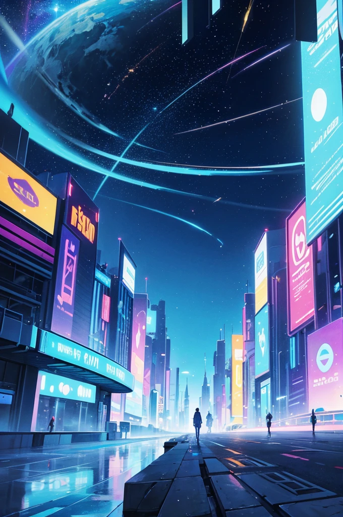 cartoon illustration of a city with a satellite and a satellite, background artwork, colorful concept art, background art, jen bartel, russian orbit city cityscape, metaverse concept art, retrofuturistic digital painting, space port city, a digital dreamscape, sky town, stylized digital illustration, in style of beeple, colorful city, stylized concept art