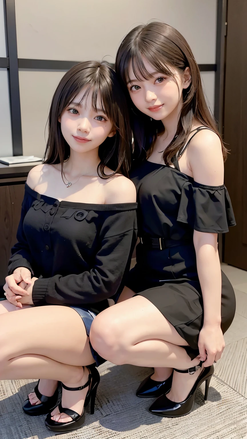 Two high school girl idols, Cute Bang, smile, from below