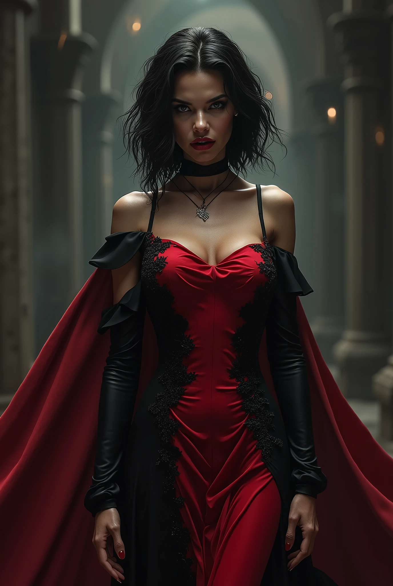 A goth with a lot of big naked, sexy body, smug smile
