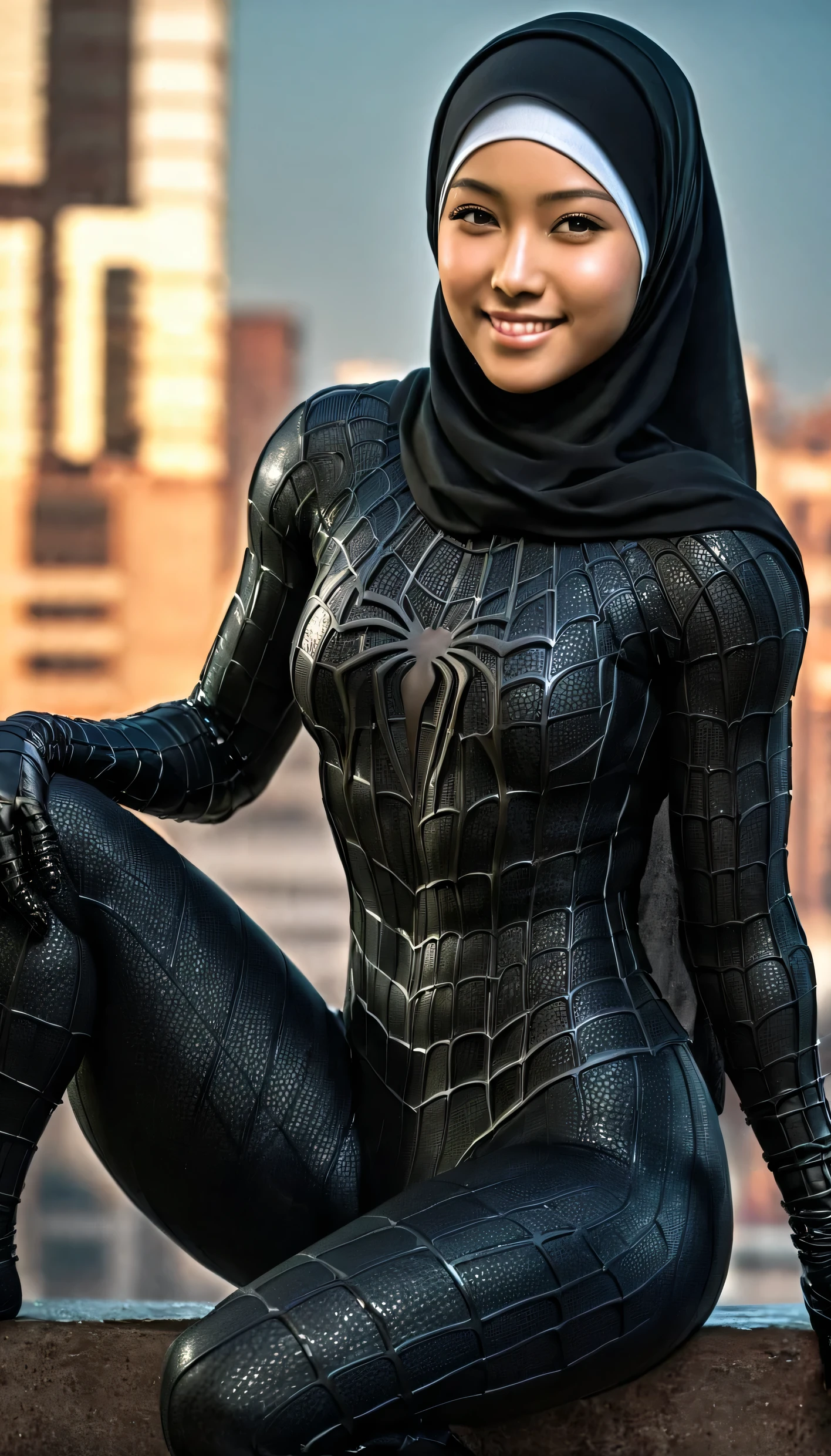 score_9, score_8_up, score_7_up, best quality, realistic, masterpiece, beautiful detail, hyperrealistic, (1girl, woman body, smile, japanese girl, wears hijab), big breasts:1, amazing detailed full body portrait of a beautiful japanese girl, defined muscle girl, wearing a realistic and highly detailed black raimi spider-man suit, ((huge muscular girl)), professional model wears ultra - detailed black raimi spider - man suit, ultra - detailed and grained black raimi spiderman suit, suit covered entire body and hand, black spiderman gloves, wet, (sitting, spread leg), (full body), (dirty skin), close up, octane render, highly detailed, volumetric, dramatic lighting, (highest quality:1.1), (HDR:1.3), (top quality, best quality), realistic, high definition,
