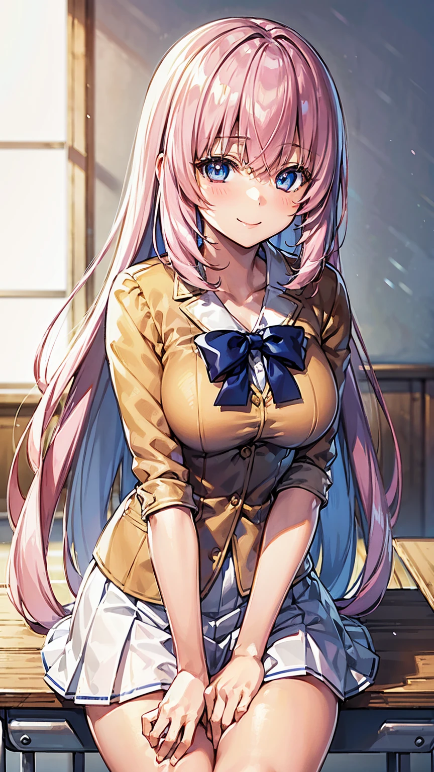 harem girl school smile top quality masterpiece uniform blonde pink hair multiple people