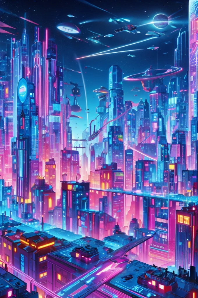 cartoon illustration of a city with a satellite and a satellite, background artwork, colorful concept art, background art, jen bartel, russian orbit city cityscape, metaverse concept art, retrofuturistic digital painting, space port city, a digital dreamscape, sky town, stylized digital illustration, in style of beeple, colorful city, stylized concept art, pastel tone, lightening, cute mood