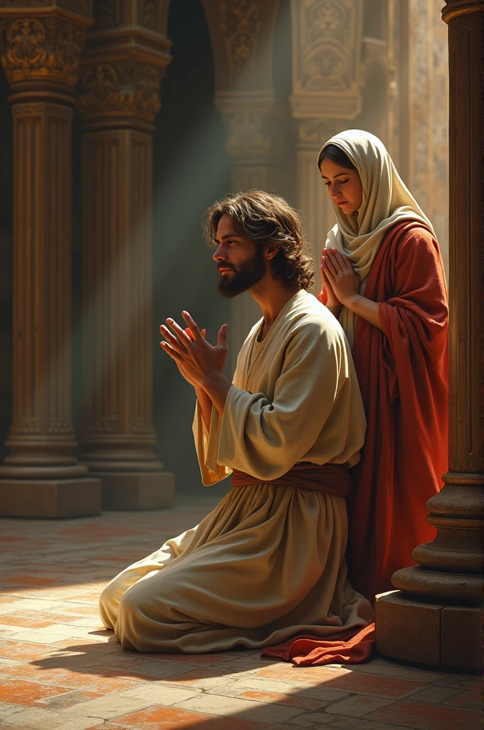 Create an image where Jesus asked the woman: "Woman, where are those accusers of yours? No one condemned you?"