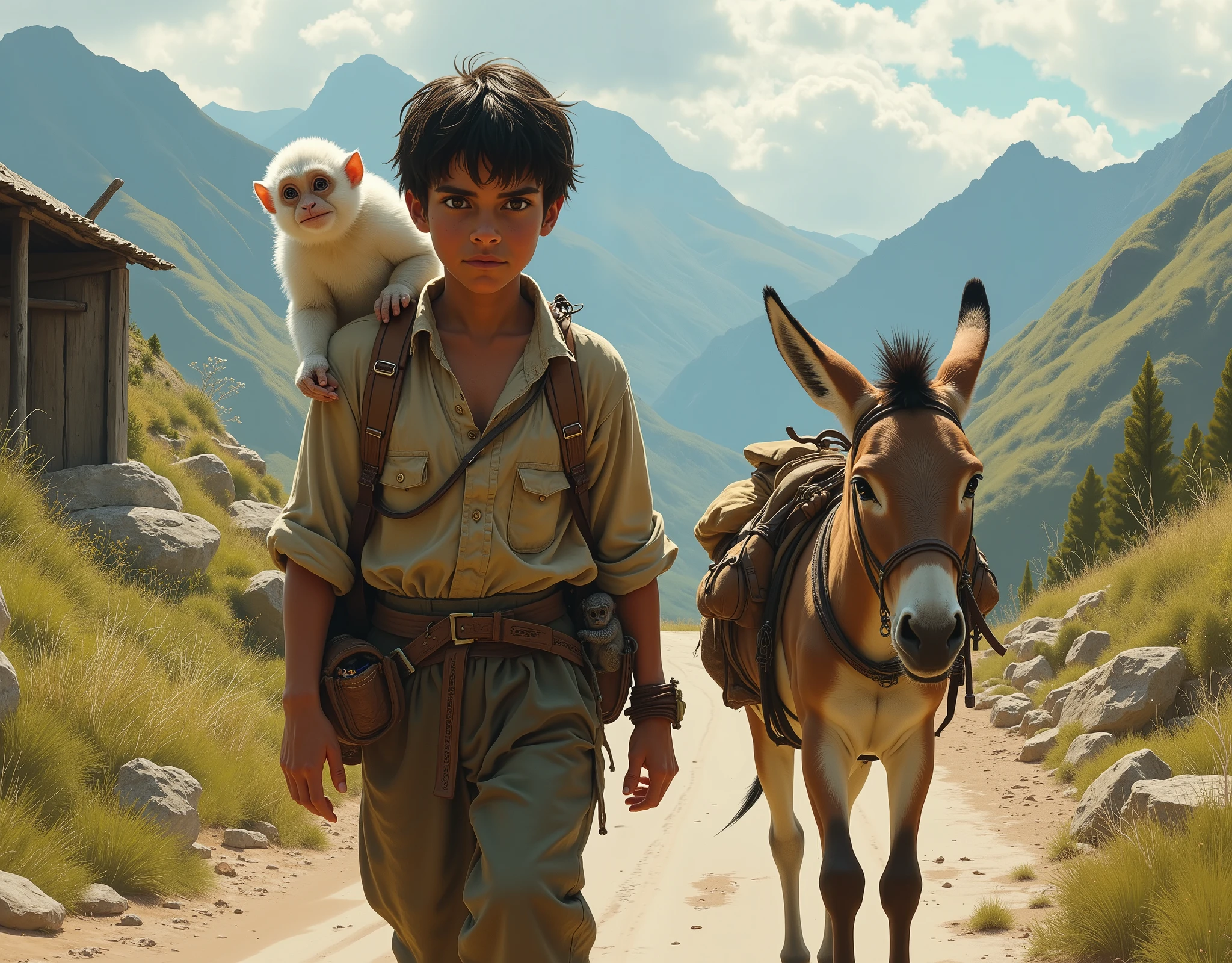  Boy Traveling Alone 、 White Little Monkey on His Shoulder 、 Taking a Donkey 、Lonely Journey 、 Scenery of Argentina