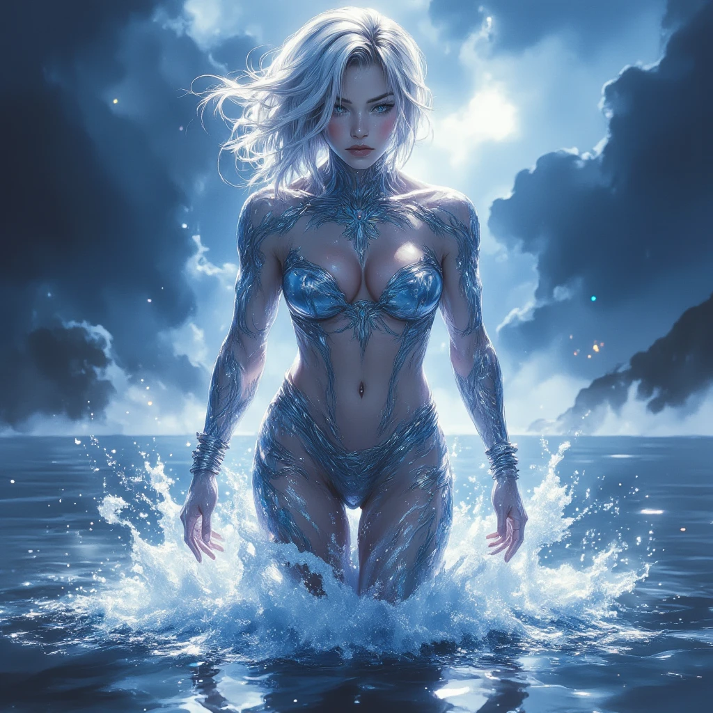 Transparent melting high school uniform ,(master piece, 8K resolution, Best Quality ), hermaphrodite, androgyny, (A manly bulge only in the crotch 、Feminine physique、Feminine face), Sexy Pose, wet and messy hair, (high-level image quality、high-detail), Take a shower of white foam covered all over your body、Futanari beauty, (seducting smile, Ecstatic smile and inviting to you),(Hot sweaty body)、Whole body covered in foam, (Color variations of skin, Color variations of hair, Colors variations of eyes, Color variations of uniforms ),