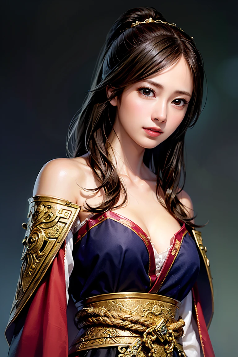 (masterpiece, top quality, highest quality, official art, beautiful and aesthetic: 1.2), ultra-detailed complex 3D rendering of face, various poses, ((Huge breasts: 2.4)), (exposure: 1.1), blue micro bikini, , Perfect figure: 1.4, Slim abs: 1.1, (1 girl), red cape lined with fur, detailed crown decorated with precious stones: 1.2), serious, cleavage, blonde, Brown skin, strong and detailed weapons