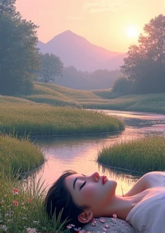 1 Girl, Beautiful, Baby Face, 20 Years Old, White Skin, medium round Breasts, nipples perfect, , naked complete :1.5, Posing For Photos, , , Grey Hair, Silver Straight Hair, ((adorable:1.1)), ((masterpiece:1.1)), Sleepy Cute Face, beautiful pussy, highres,  ,  beautiful and delicate water, the finest grass, very delicate light, nature, painting, water spray, breeze, flowers and grass meadow, near the water edge, (sunset, starry sky in a circle), randomly distributed clouds, river, splashing water, pussy, falling petals, nfsw:1.5 