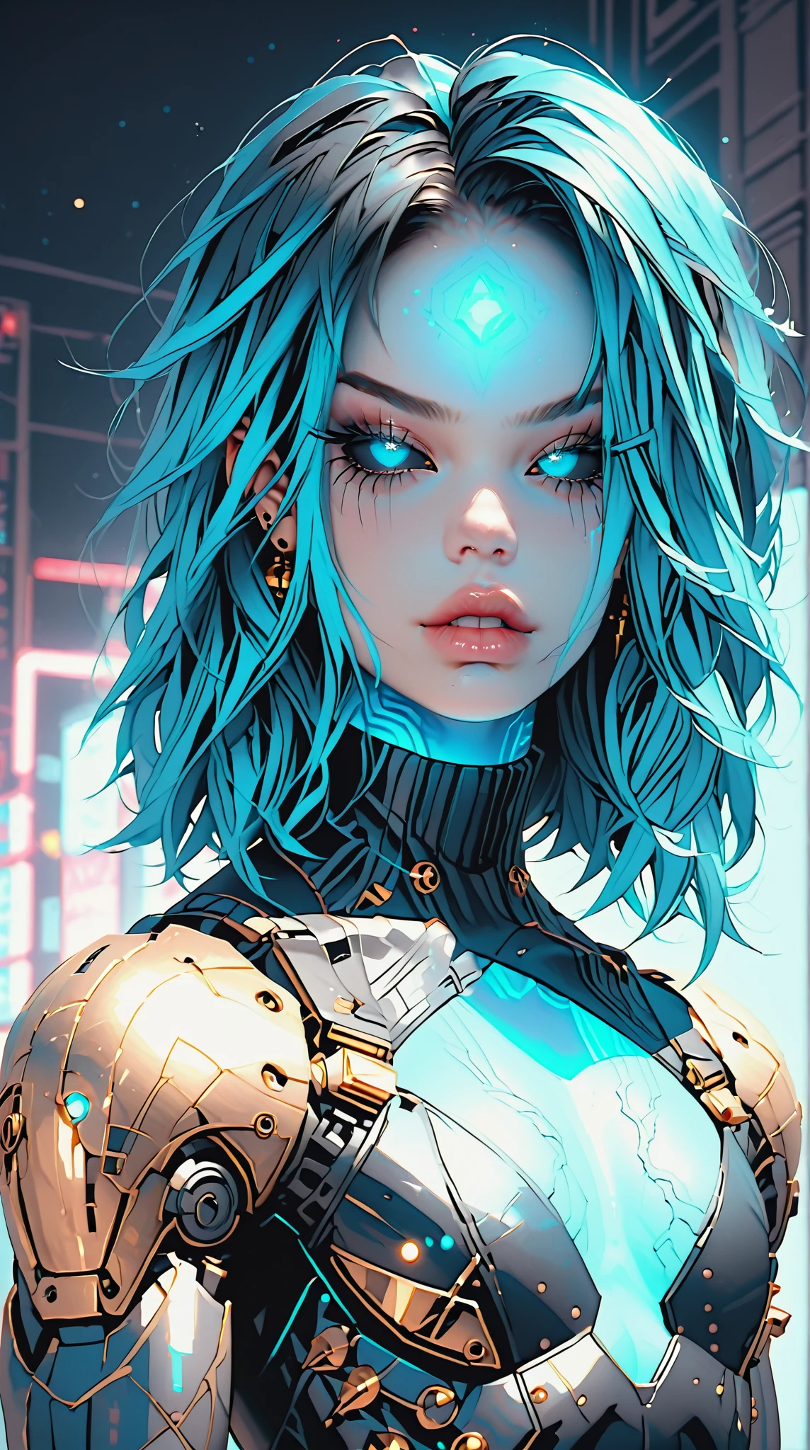 (nsfw:1), (Uncensored:1), score_9, score_8_up, score_7_up, (Three quarters Shot), (1 girl), (asian), beautiful teenage (skinny) muscular goth cyborg girl, (full Cybernetic bodysuit:1.5), (black sclera:1.5), (blue glowing eyes:1.5), (blue glowing body veins:1.5), (flat chest:1.25), (blue glowing hair:1.25), (beautiful face:1.25), (bodybuilder femboy physique:1.25), (skinny long legs:0.75), (intricate gold filagree:1.25), bimbo lips, cowboy shot, cybernetic, mechanoid body parts, exposed cables and circuits, neon lights, gothic neon style, cyber punk style, super realistic image, beautiful digital paint , hyper Realistic illustrations, ImgFixerPre0.3