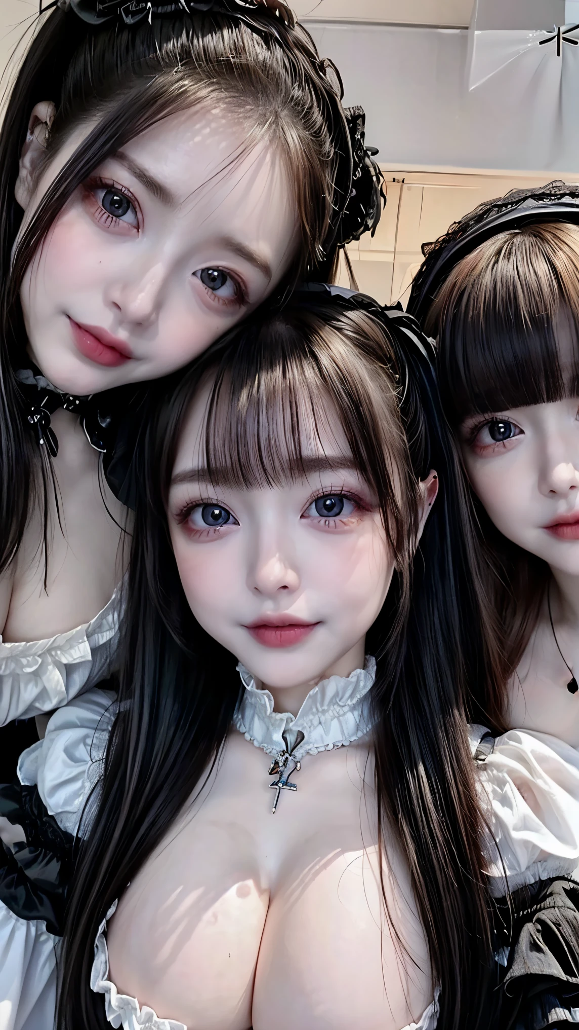 ( red:1.5),( Extraordinary Big Breasts:1.3),(Look at your face up close :1.3),(Accuracy:1.4),(4K quality:1.3),( top quality:1.5),(Whitening:1.6),White、(Two people take a picture with their faces together:1.5),(Two Women:1.5),( Beautiful skin in NFSW :1.4),(10th Generation:1.5),(:1.5),( The Ultimate Beautiful Girl:1.5),(Arisa Hanyu:1.4),rich, upper body,smile,(Visuals are the best:1.3),(sound:1.6),(transparency:1.2),( 3 girls in their mid-teens who look like black gothic lolita :1.3),( deep v-line without strings :1.3),( jewelry:1.1),(Con Cafe),( supermodel ),( night viewの良いホテル:1.1),(luxury:1.2),(Arisa Hanyu:1.5),(Anorexia:1.4),( night view:1.3),( face that doesn't make you feel dissonant:1.5),Catchlight,( An Extraordinary Beauty :1.2),(smile:1.1),( half up hair:1.3),( bright blue eyes ),(2D cuteness:1.5),(Cute Makeup),Beautiful fingertips,( pretty white skin :1.3),(Light hits the subject:1.3), best shot