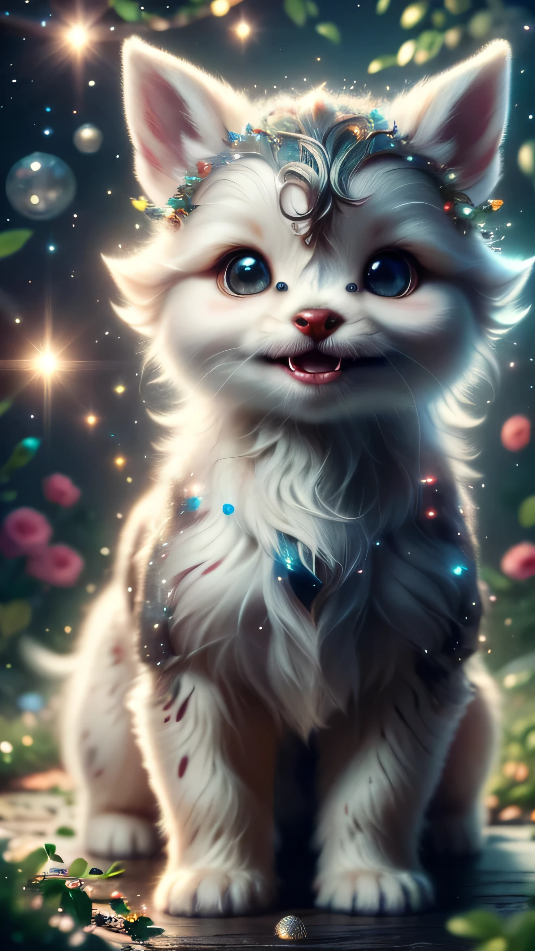 Magical Fantasy Creature, (Best Quality, Masterpiece, Representative Work, Official Art, Professional, Super Detailed, 8k:1.3), (Photorealism:1.2) Super Cute, Big Eyes, Soft, Soft Nose, Fluffy, Double-Toothed Smile, Aurorastyle, Highly detailed Dynamic shot of majestic adorable **** reindeer, high quality, beautiful masterpiece, fantasy creature, kawaii, digital art, glowing sparkles, Realistic, Beautiful, Stars in Eyes, Soft Volumetric Light, (Backlight:1.3), (Cinematic:1.2), Intricate Details, (ArtStation:1.3), --auto --s2