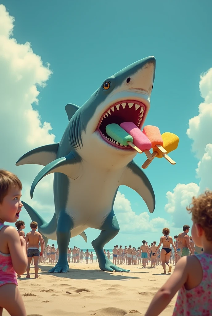 (fantasy00d), (3DMM), ((((shark with rat body, rat paws, rat hair, shark head and shark tail)))), on the sand of the beach in the middle of several people, people in the sea water, fat women in bikinis, old men with big bellies, (children defecating), (family in a picnic (eating a roast chicken)), (fantasy00d)