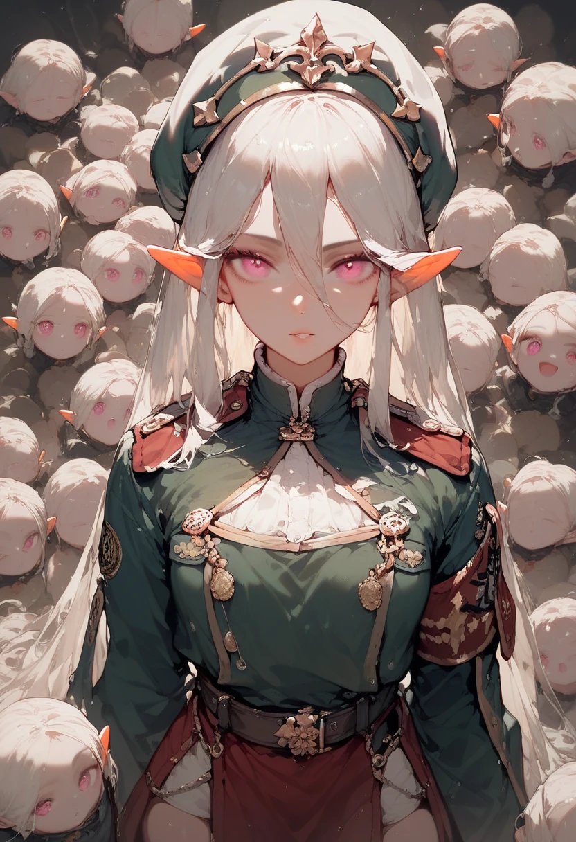 score_9, score_8_up, score_7_up, Ancient, long white hair pink eyes, elf Princess Saria, Ancient uniform, students everywhere, looking at viewer, SFW,
