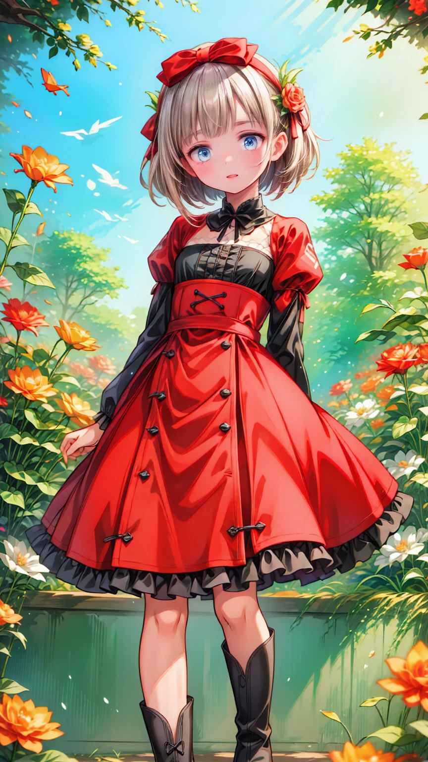  anime style 、story、、 cute女の子 、とてもcute天使、  pink gothic dress 、cute、、smile、  long skirt  、  Black Boots  、Very cute headband
