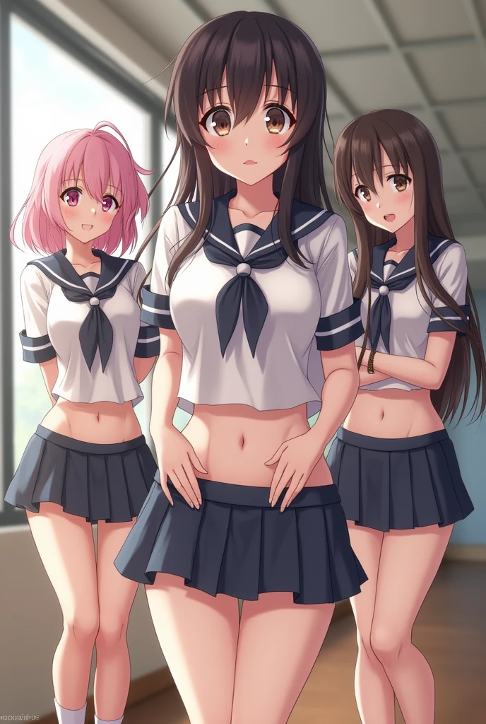 (masterpeace, high quality), (multiple girls,) group selfie, school locker room, (white panties), school shirt, open clothes,show off breasts, (undressing:1.3), low angle, wide angle, bright, white, soft light