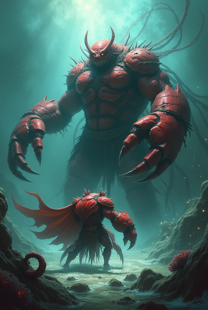 Vodyannik
Merrow
Waterfish often visit coastal waters, Hunting fishermen, merfolk and any other edible creatures, that they will meet on the way. These wild monsters grab and devour unwary prey, dragging corpses into their underwater grottoes for sustenance.
Transformed Merfolk
A long time ago, a merfolk tribe found an idol of the Demogorgon at the bottom of the sea. Not knowing what it is, They brought the artifact to their king. Each, Who touched the idol, Struck by madness, including the king, who ordered the ritual of sacrifice to be performed, to open the gates to the Abyss. The ocean turned red with the blood of slain merfolk, But the ritual worked, and the king led the survivors through an underwater gate into the Abyss to the Demogorgon layer. The merfolk stayed here for generations, Fighting for their lives, until the Abyss completely distorted them, Turning them into awkward, disgusting monsters. This is how the first watermen appeared.