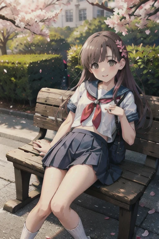  absurd,  high definition , (  Masterpiece  :1.1),  top quality,
Kobayakawa Sae , whole body, walk, (Long black hair:1.3), Medium small breasts,  next to light blue sailor suit , (Short sleeve, white sailor shirt), light blue skirt, ( dark blue socks:1.2), Brown footwear, black School bag, HOLDING BAG , ( pink hair flower :1.1),    red neck ribbon, 
garden, School, cherry blossoms, (Falling petals:1.1), (wind:1.1),
 good hands,   perfect hands