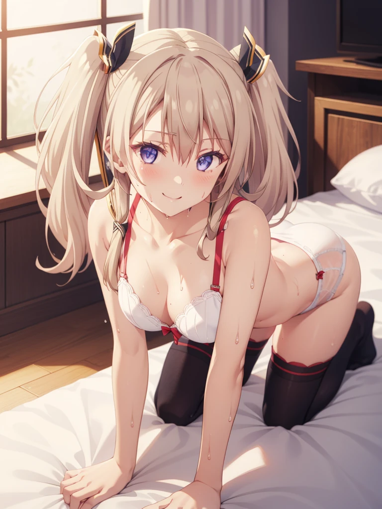 {Safety:1.10}, highest quality, masterpiece, High resolution, alone, {shimakaze_Fleet Collection:0.90}, ((whole body、Random sexy poses、On the bed、Open clothing))