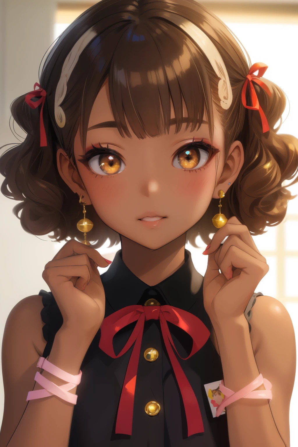 (  Masterpiece  ,   top quality:1.2),  turn an elementary school girl into a pig   ，dream，Young 凄く若いvery凄く小さな少女，Chibi:1.5， has long eyelashes，Ganguro:1.2，  dark skin tone  , very，  dark skin tone  ，   eyeshadow，   earrings for women alone ， tan，    glowing skin  ，Lower metallic tan，  brown hair，very短い髪、  Short Straight Bang    ，  curly hair perm，  red ribbon ，very短い:1.3，&#39;Body Type，  flat bust  :1.3， swollen areolas:1.5，   earrings for women alone ，Veil，  gem ，Alone，wedding   dress，flower bouquet，  dress，bridal Veil，flower，  Gloves with Elbow Support  ，white   dress， gloves，flower bride，   upper body，From the side，[  profile，   White handbag ，  Rose，  rise of the center ，shut up，hoop    earrings for women alone ， White Flower ，holding flower bouquet，