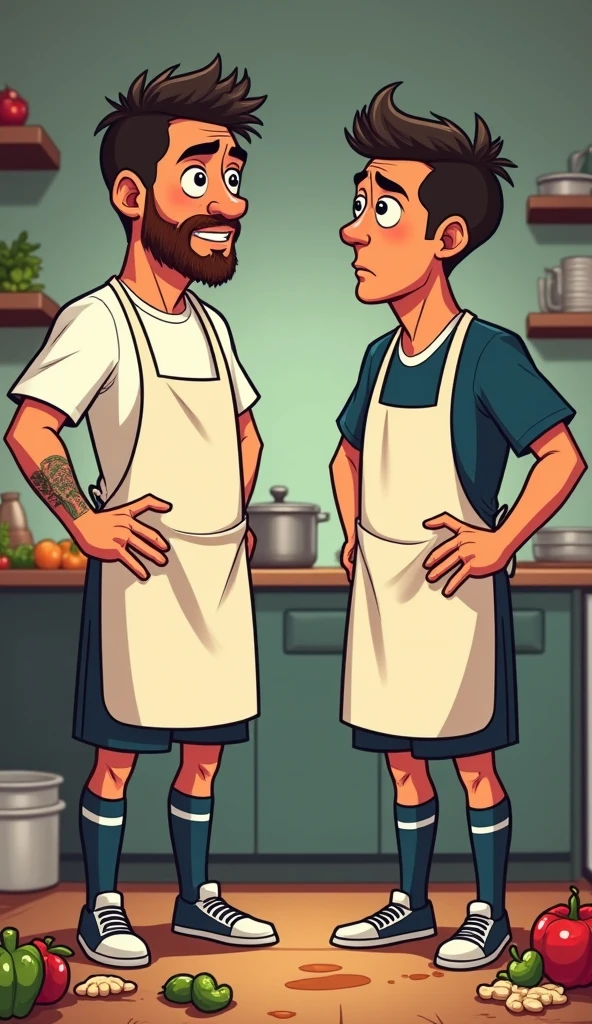 Cartoon of two cowboy men, 25 years old, one fat and one skinny, with beard, making tacos