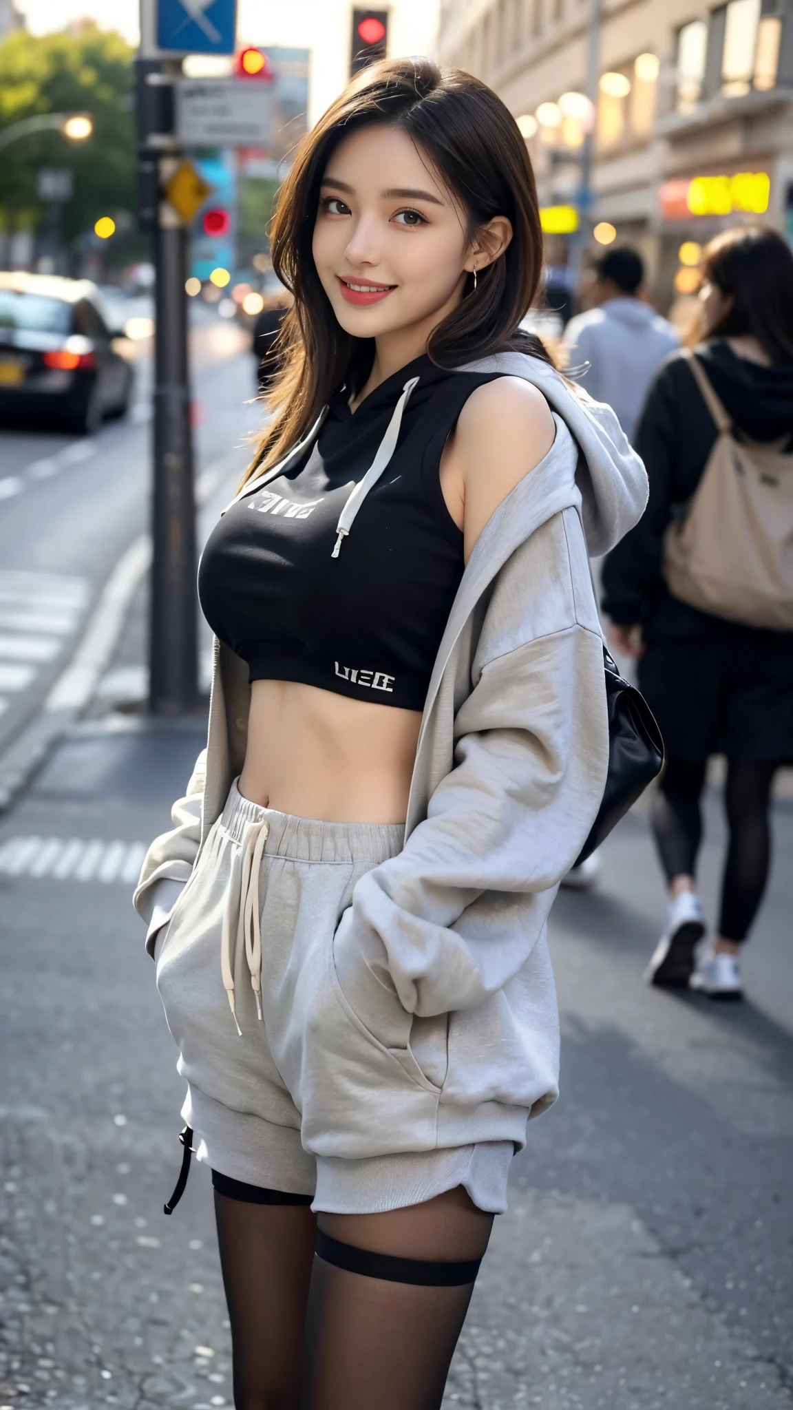Best Quality,masutepiece,超A high resolution,of the highest quality,Realistic,Ultra Detail, in 8K, (Very oversized hoodie:1.2)thighs thighs thighs thighs、FULL BODYSHOT