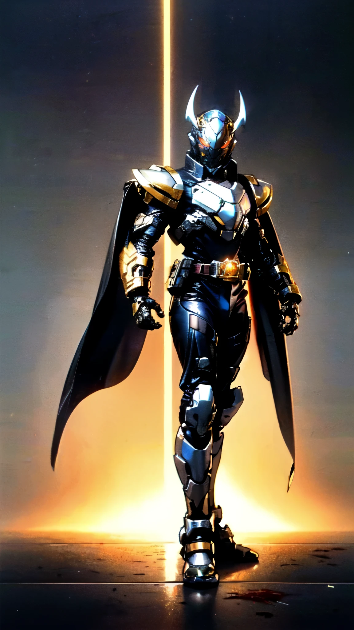 (masterpiece:1.5, best quality:1.5, extremely delicate:1.5), ((male:1.5)), a man wearing a full-face helmet, high-tech biomimetic armored combat suit, (a composite layered chest armor), the design balances heavy with agility, fully enclosed shoulder guards, matching arm and leg guards, a belt of gemstone, (the color scheme is primarily Red with Purple and Yellow accents, Organic Biotech, Concept Inspired by Vampire, glowing eyes, armor glows, huge cloak like devil wings, blood), stand of a futuristic sci-fi city, this character embodies a finely crafted fantasy-style armored hero in anime style, exquisite and mature art style, metallic, high definition, highres, ultra-detailed, ultra-fine painting, professional, perfect body proportions, golden ratio, anatomically correct, symmetrical face, extremely detailed eyes and face, high quality eyes, creativity, RAW photo, UHD, 32k, Natural light, cinematic lighting, (masterpiece-anatomy-perfect:1.2)