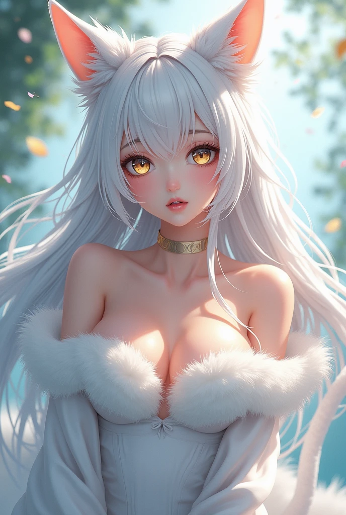 (Harem Manga style:1.2) , Hallucination, daydream , nightmare , Insane Dream , bokeh , erotica , romance , cat nymph and realistic cat , Petals fluttering down , (Single eyelids, round nose, swollen cheeks) , glossy lips , Collarbone , Hair blowing in the wind , Goddess of lust , wrapped body by transparent blanket , There is a cat in front of the crotch