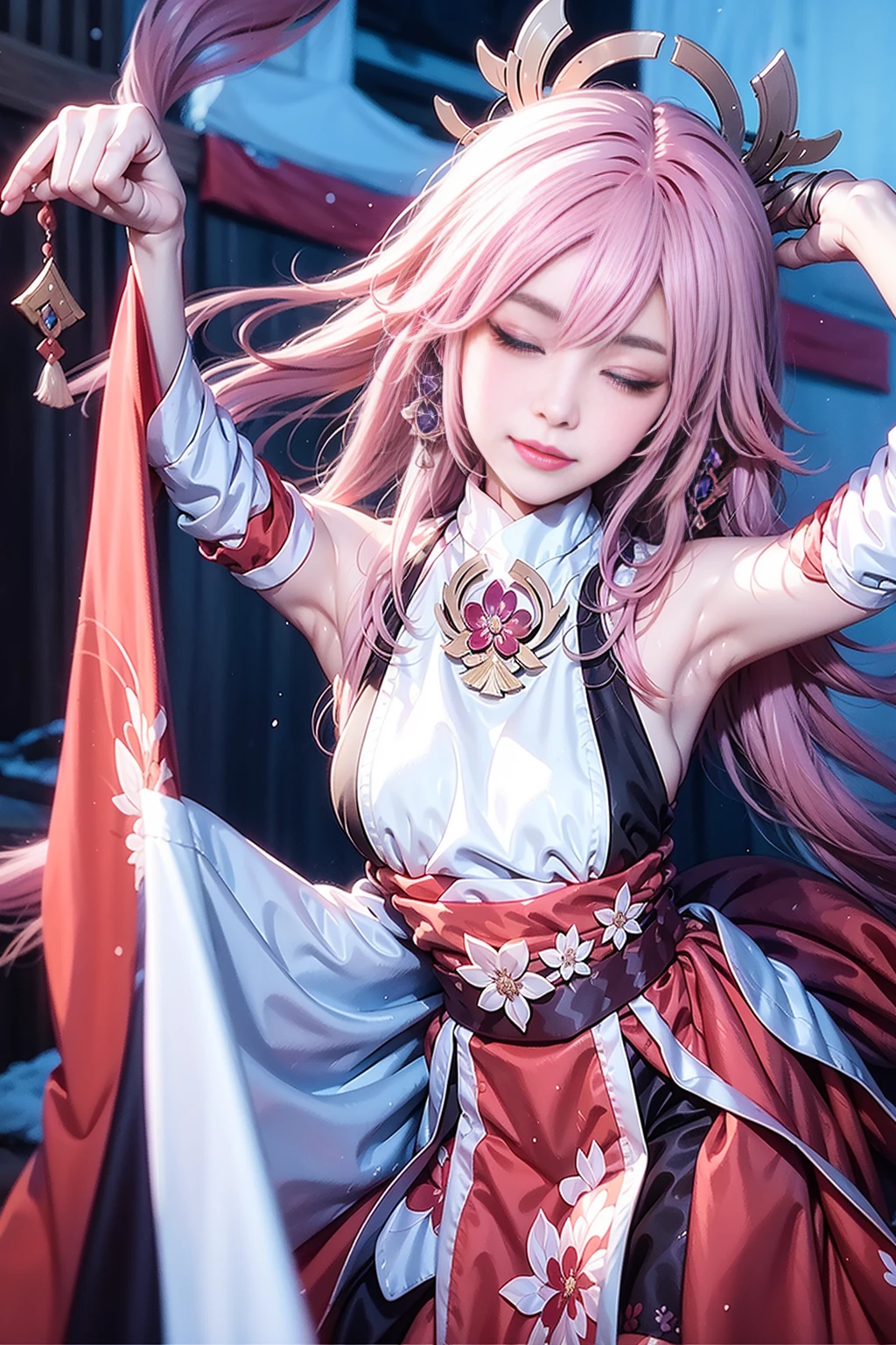 um close up de uma mulher com cabelo rosa e comprido, hair fluttering, sentado em um banco perto de um lago, anime menina cosplay, , anime cosplay, sedutora anime girl, usando um kimono sedutor com um decote no busto mostrando o busto, bela mulher anime sedutora, anime, Kimetsu no yaiba, menina anime bonita, Menina anime na vida real, Mergurine Luka, anime inspirado, bela mulher anime, sakura petals around her, uniforme do kimetsu no yaiba, uniforme de hashira, mulher anime, menina anime, cabelo rosa, cabelo rosa pink, estilo kimetsu no yaiba, Full body commission for anime, textura hiper realista, foto realista, ultra detalhado, sem arestas de desenho
