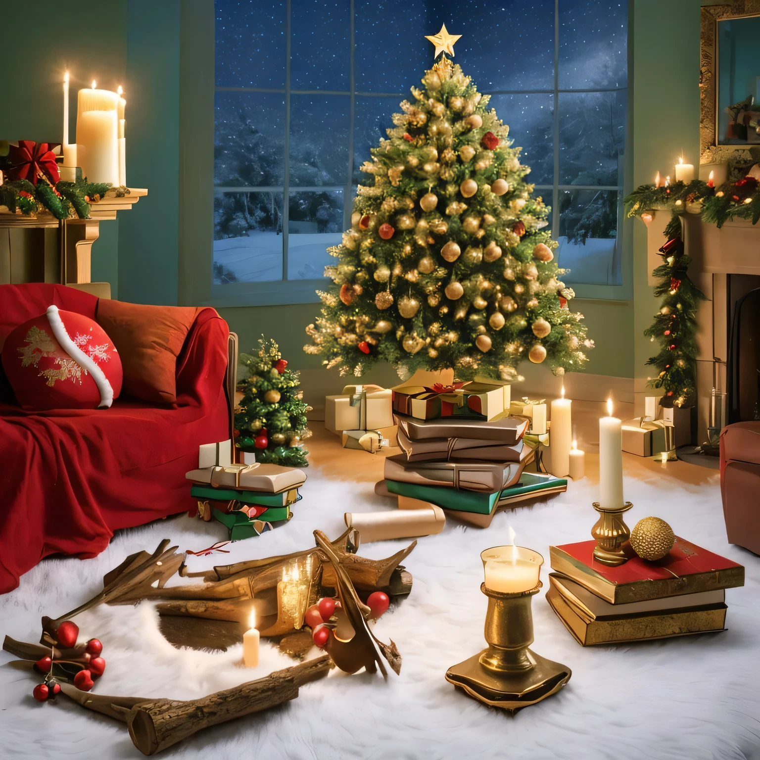 A christmas music album cover match with the theme "Candlelight Cartography" with a candle next to a Christmas Tree. There is no word on the picture or whatsoever