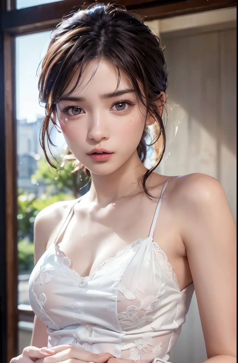 As it is,((16k, Masterpiece , RAW photo, top quality, super high resolution, realistic , Highly detailed CG integrated into 16K)), 8k, diamond , wallpaper, written border depth , beautiful face:1.4,big, Beautiful double eyelids,Cinematic Light, beautiful face,( detailed face ),( slender and cute woman :1.4),(20 years old:1.4),(With the same expression:1.4),ポーズAs it is,close ~ eye,( will temporarily stop, Skin color, And the clothes are still the same.:1.4), accurate anatomy:1.4,((nsdw, Completely naked :1.4,Small and cute nipples, beautiful pussies ,sweat)),