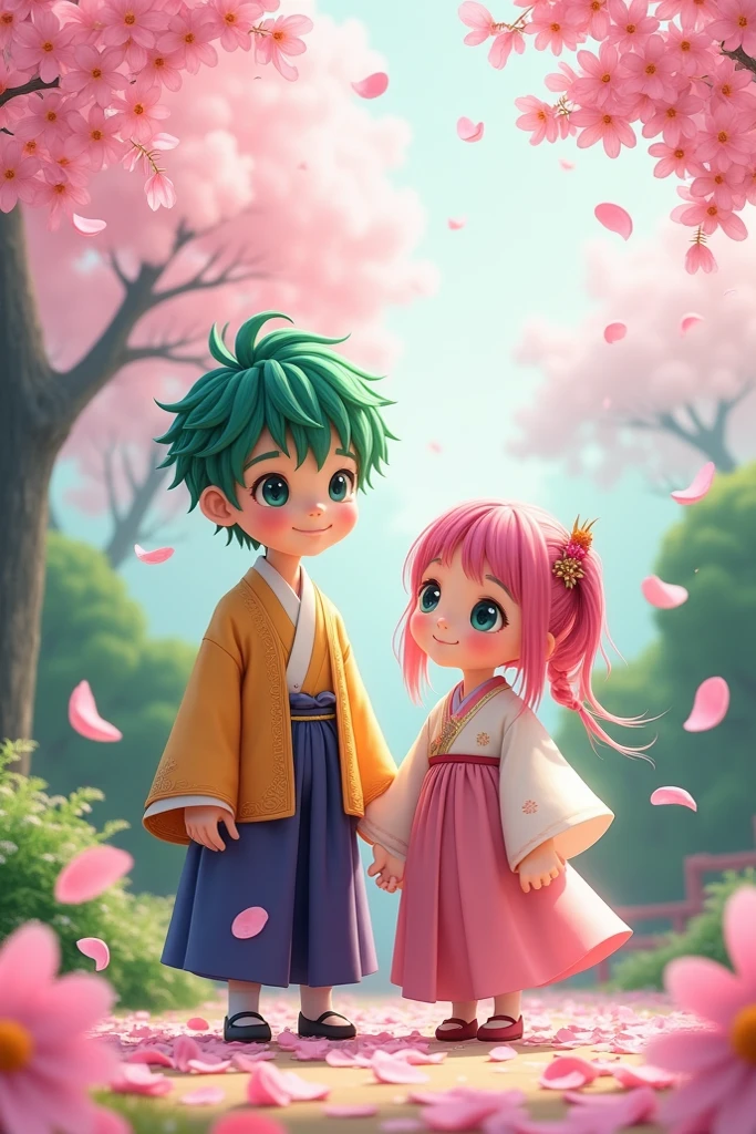 in sports kimono, small nose, big eyes, blue eyes, pink background, Flowers, Vases, Dreams, open mouth, Smile, pastel Caroline Chariot-Dayez, tumblr, fairy-tale art, elokitty, stylized fairytale Disney, floating ears, High Resolution, fairy-tale art!!! luna, Small in size