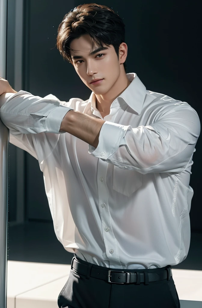 Asian men with short hair, Dark hair and white top.,korean handsome boy,korean handsome boy, Male actors from Korea,No shirt...,cheerful,He's watching you........,,Elegant,a portrait photo,Shapely,NSTDA.