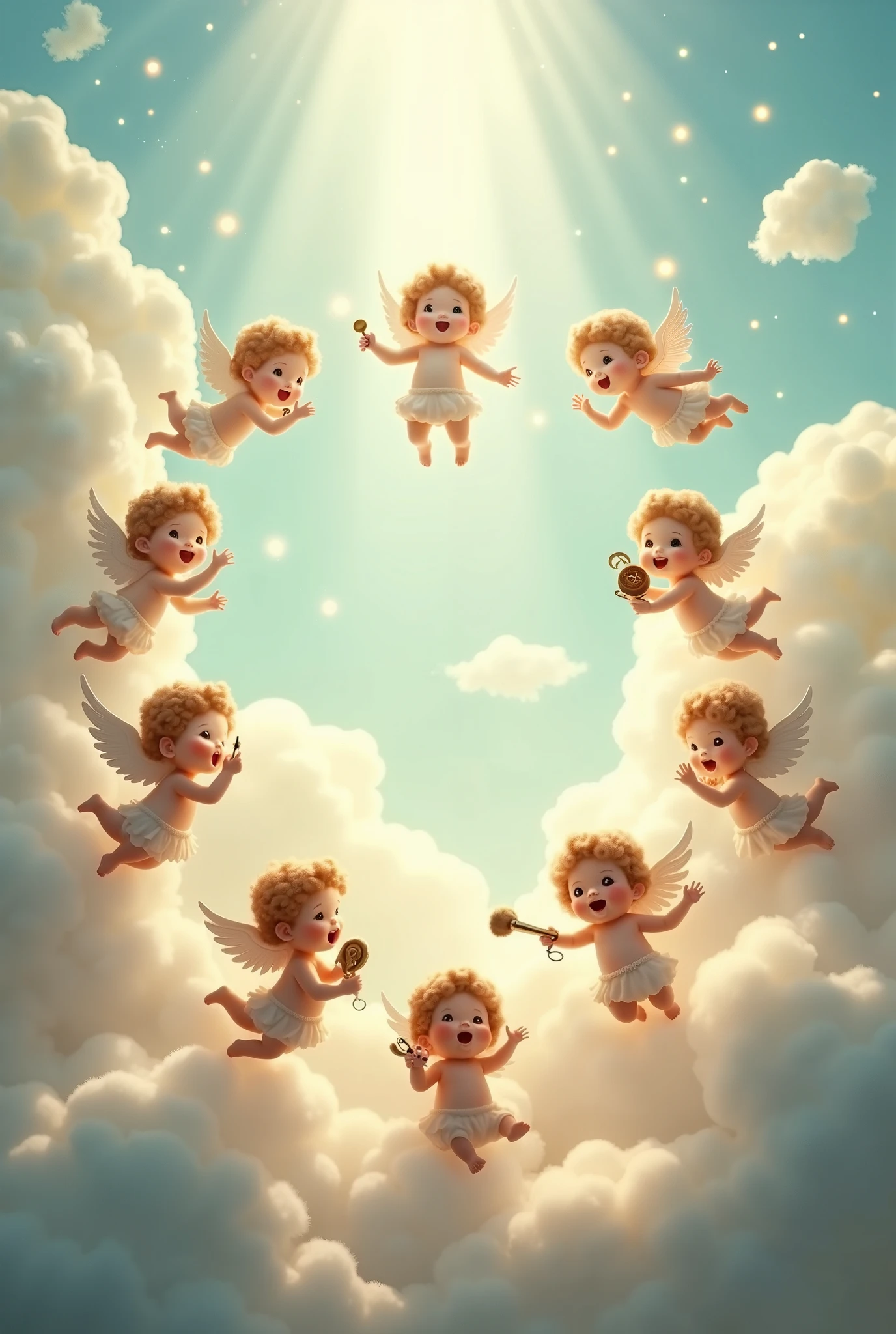 Four baby angels flying