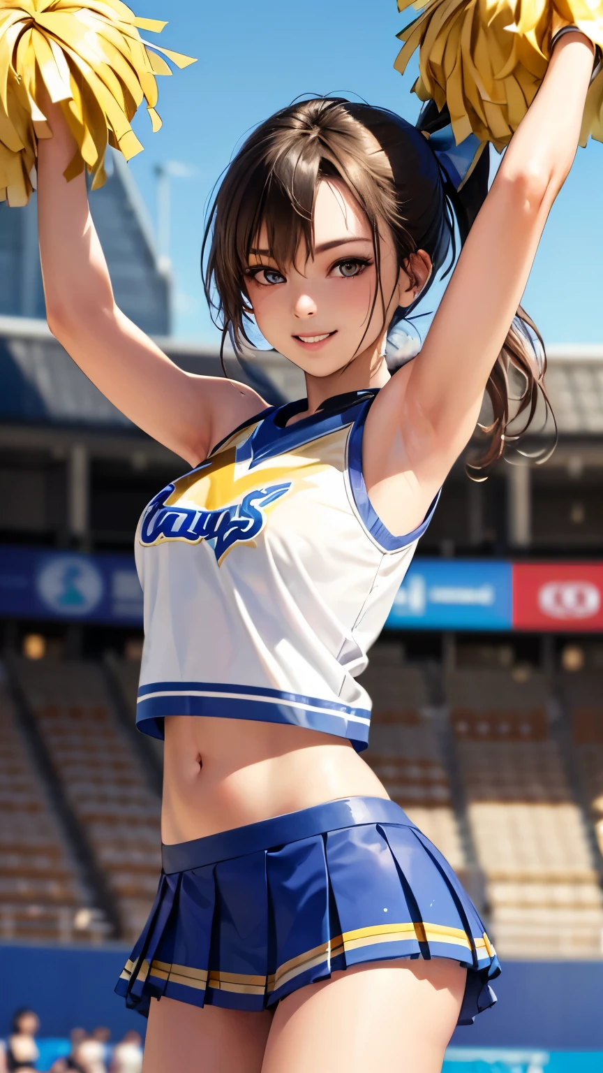 (8K、RAW photo、highest quality)、detailed background、beautiful and detailed face、beautiful and smooth skin、skin texture、professional lighting、Beautiful teenage girl、Cheerleader、stadium、I'm rooting for you、
sexy costume、Sexy Uniforms、sexy costume、healthy、
smile、laughter、sexual expression、smile、healthyなふとももを強調する、healthyで美しい、show your whole body、panty shot、panty shot、open your legs、raise your legs、Show 1'~ side