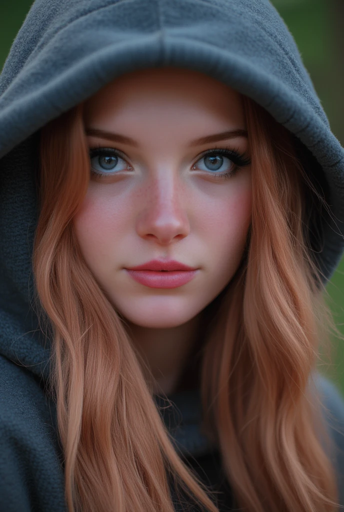 1 fille,  High resolution, Alone,  blond hair, blue eyes, Closed Mouth, Hood, HD model, Details, Textured skin, Ouverture f/2.8, 