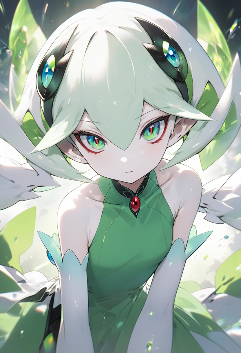  Pokemon、Gardevoir、 top quality、 green hair、 flat chested、beautiful、 Movie-like 、Sharp Eye、