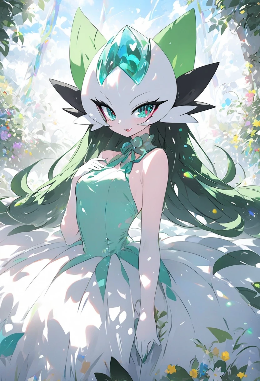  Pokemon、Gardevoir、 top quality、 top quality、 green hair、 flat chested、beautiful、garden、 Movie-like 、Sharp Eye、