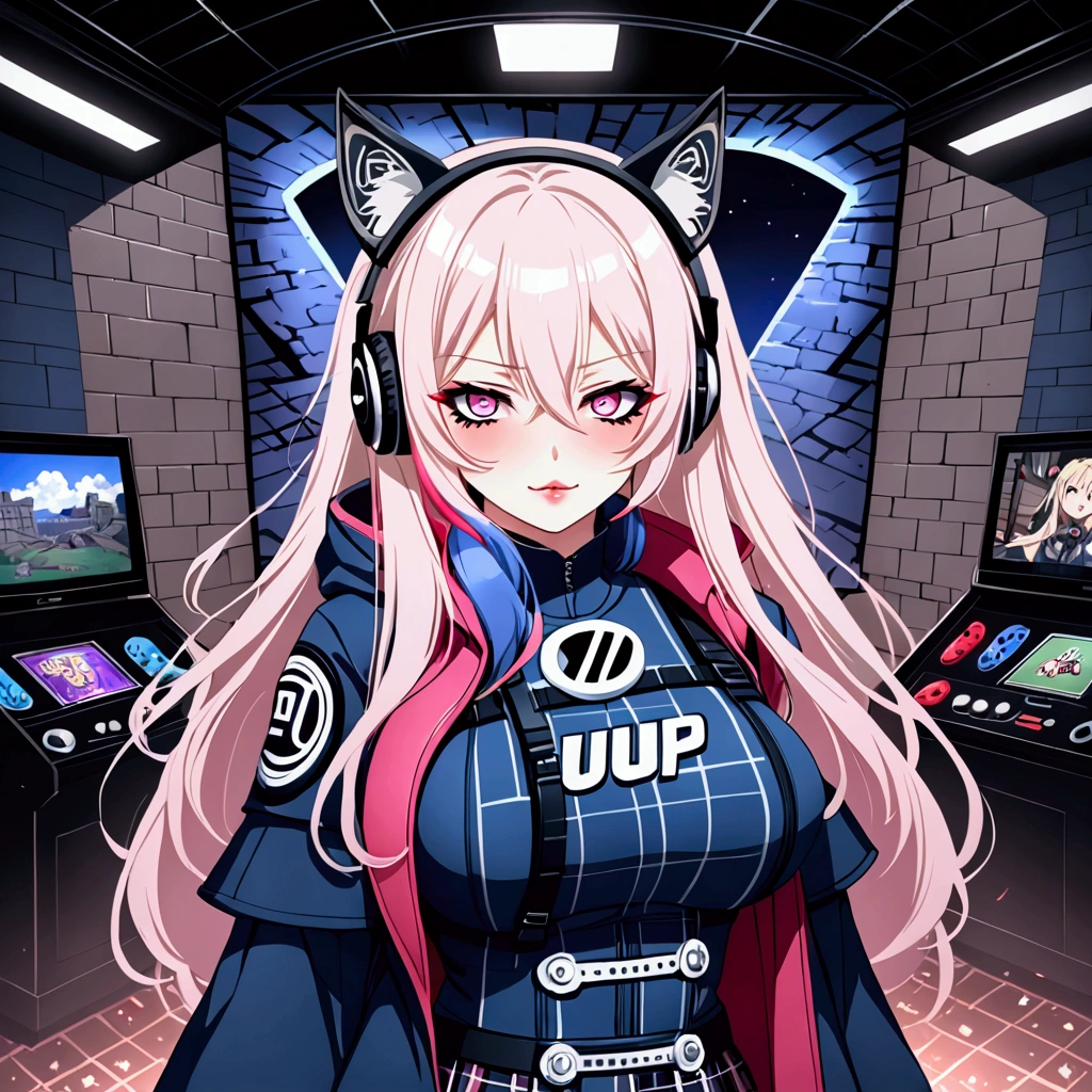  score_9,  score_8_up,  score_7_up,  source_Anime,masterpiece, Wicked Smile 、Gaming Room Disorders 、Colored Eyes 、Bandage on hand、 best quality, BEAUTIFUL AND DETAILED EYES ,  beautiful detailed lips,  hopeless expression 、Aggressive look、 very detailed eyes and faces, tired look、 long breasts, 1 female, Put on a white coat、Black Headphone ,  Black Hair 、 high school girl、Matte Clothes 、 plaid skirt 、Big  breasts, shockingly  Big Breasts ,  Big Breasts , room,  No Emotion 、 zitales, makeup、 no makeup、 black hair、 long hair、 zitales、Aggressive face , Gaming Room Disorders なポーズ、