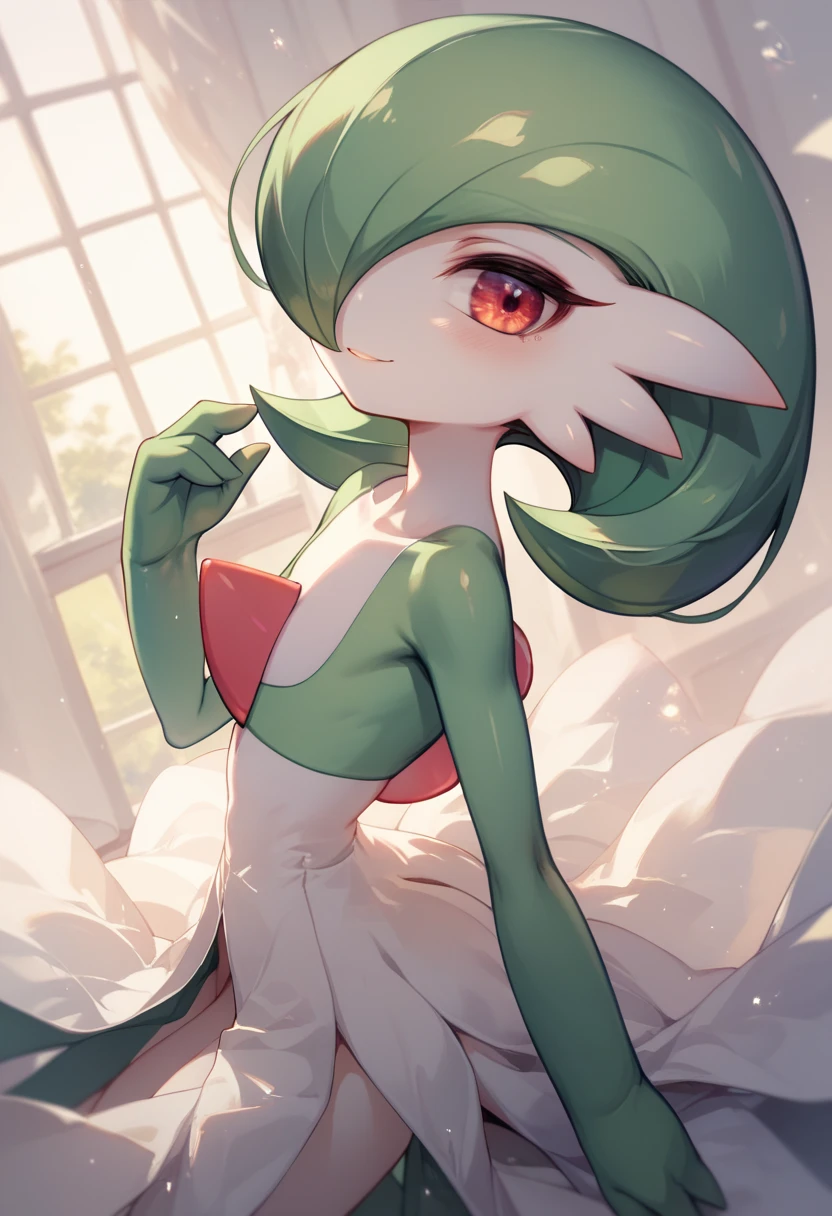  Pokemon、Gardevoir、 top quality、 green hair、 flat chested、beautiful、 Movie-like 、Sharp Eye、