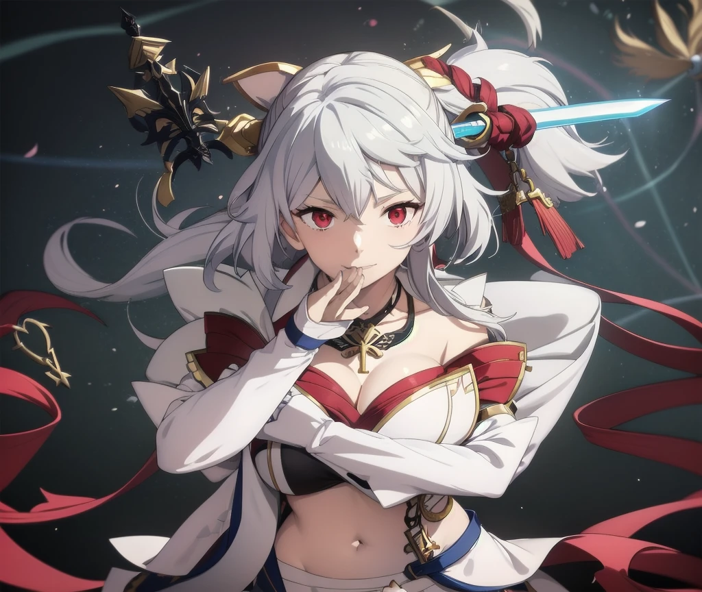 ((masterpiece)), ((Best quality)), (high resolution), (illustration), (an extremely delicate and beautiful), (ultra detailed beautiful face and eyes), nsfw,   1girl, leaning forward,  YukineChris, long hair, purple eyes, twintails, low twintails, ahoge, large breasts,  fishnet pantyhose, red a bow tie,  volumetric lightning, detailed skin texture, detailed, volumetric shadow, anime screencap,Highest quality, Sorceress, ancient babylonian nobility, ((tan skin:1.2)), (brown skin color),Long hair, twin braids, hair ornament, wine colored hair, smile, Below average size breasts, bare shoulders, (underboob:0 Raise your legs vertically、Ready your gun?、Stretching arms forward to accentuate cleavage 8K, masterpiece, Best_quality, high_resolution, ultra_details, detailed, 1girl, 独奏, looking_at_viewer, upper_body, indoors, braid, blurry, bangs, white_hair, blurry_background, collared_shirt, church, hair_ribbon, hair_between_eyes, stained_Glass,sidelocks, depth_of_field, light_particles, window, french_braid, Alphonse Mucha Style, sharp focus, perfect hands, perfect face, perfect eyes, perfect light, dynamic light, natural light, Masterpiece, Best quality, red dress