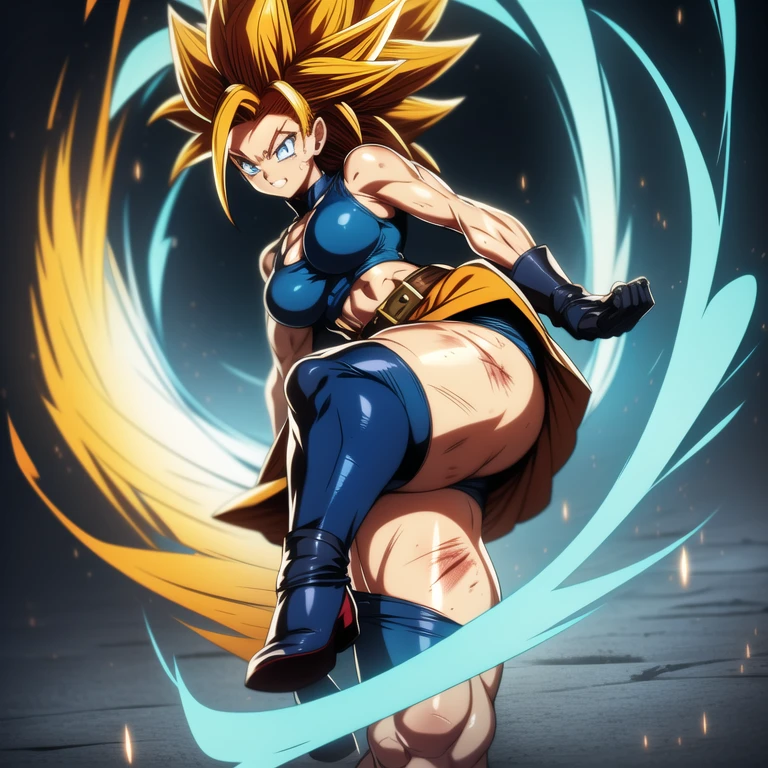 dbsuper style, 1
Girl, captain mizuki, green aura, super saiyan's aura, belt, pointed ears, elf ears, Red colored hair, huge hair, bruise, bruise on face, clenched hands, frown, gloves, blue eyes, grey gloves, evil grin, medium breasts, Aura around her, solo, high ponytail, mouth opened, furious, magician clothes, long skirt with under-shorts,  powering up aura
, ((masterpiece)) 
